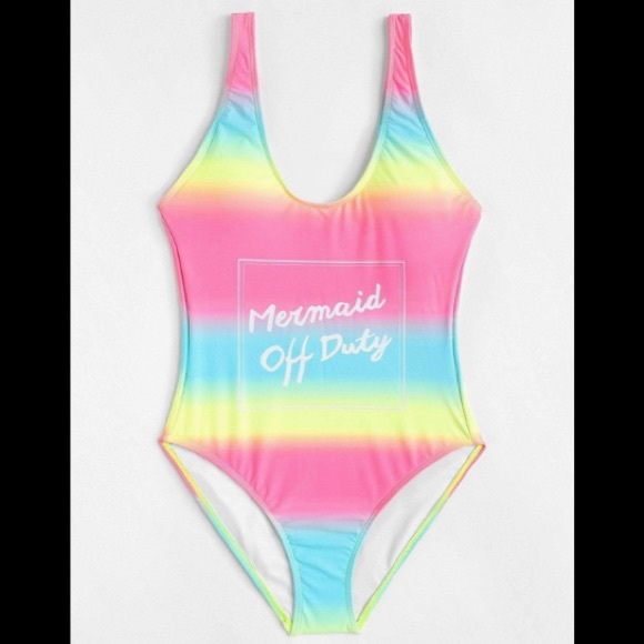 🏖MERMAID SWIMSUIT ONCE PIECE PASTEL NEON RAINBOW COLORS 💕🏖 - Picture 3 of 5